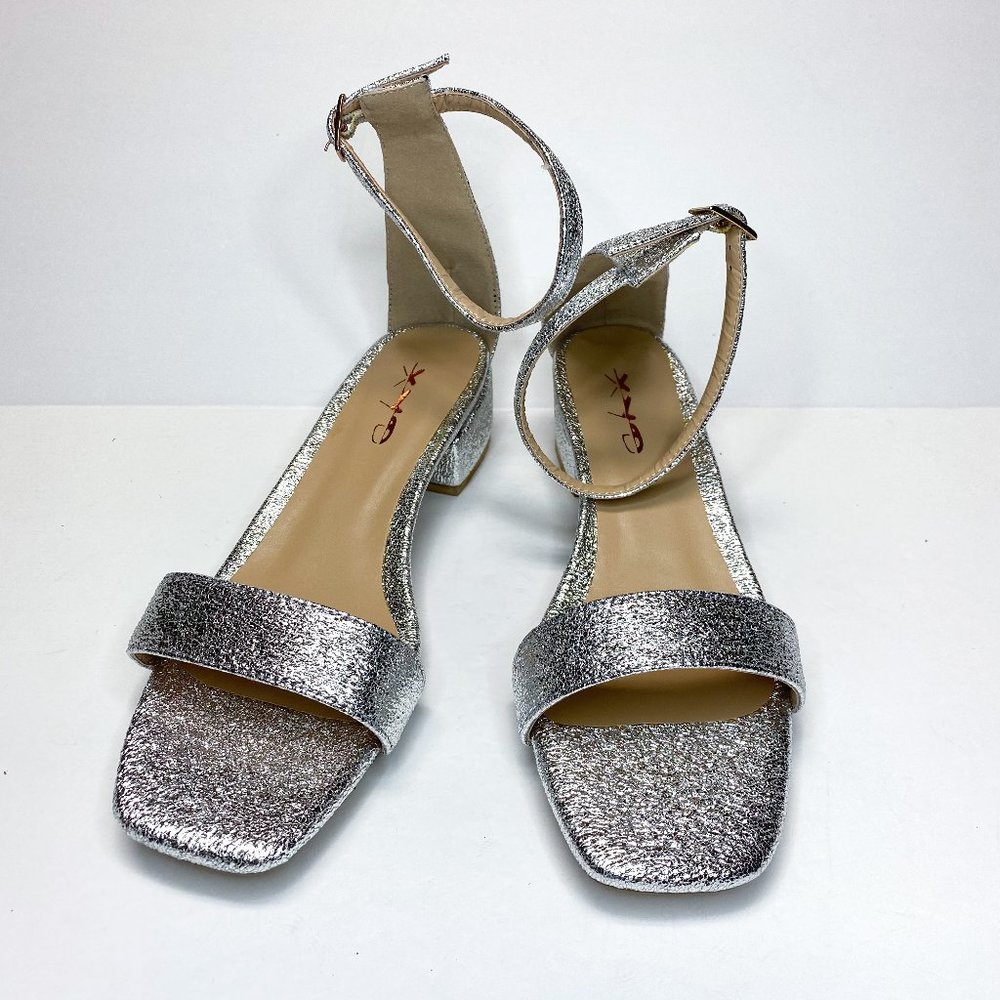 XYD Glitter Square Toe Chunky Low Heel Sandals